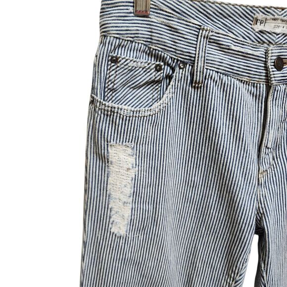 Free People Jeans Womens Size 27 Blue Cotton Striped Distressed Tapered Grunge - Picture 6 of 10